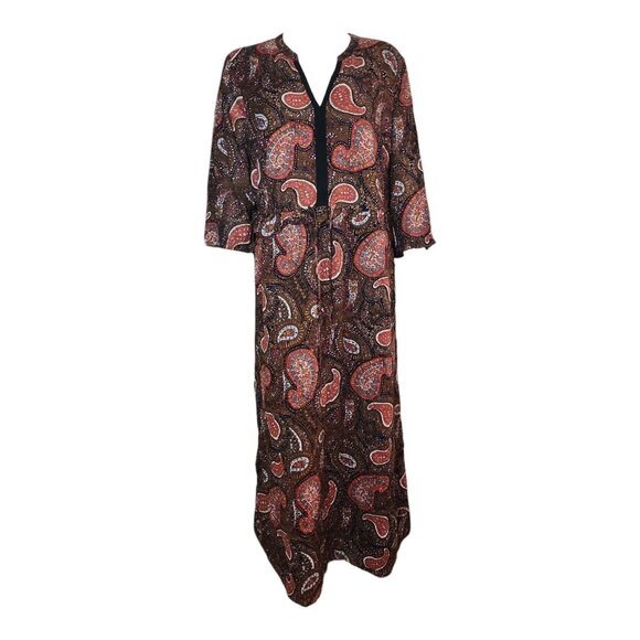 Roamans Dress Womens Plus Size 18W Brown Paisley Short Sleeve Maxi Cotton Boho - Picture 1 of 9
